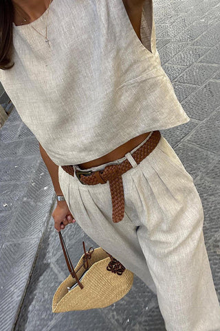Sleeveless Crop Top and High-Waist Pants Set