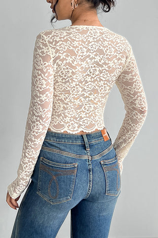 Lace Long-Sleeve Crop Top