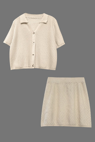 Button-Front Knit Skirt Set