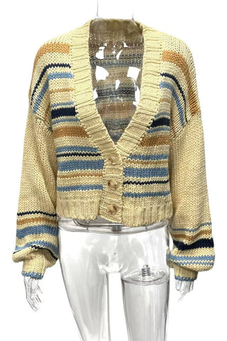 Striped Button-Front Cardigan