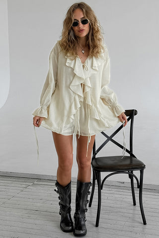 Ruffle Detail V-Neck Top