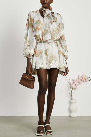 Bow-Tied Casual Dress with Lace Details