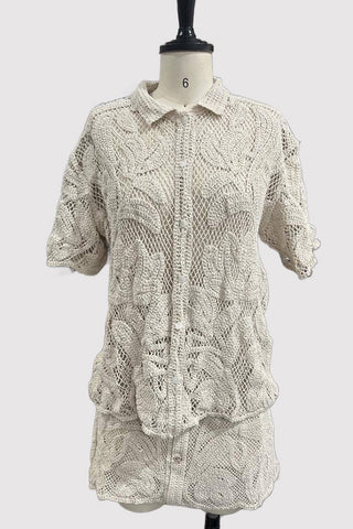 Crochet Half-Sleeve Mini Dress