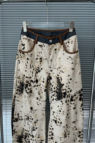 Patterned Wide-Leg Straight Jeans