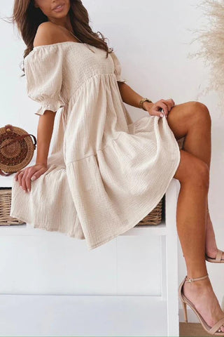 Off-Shoulder Smocked Casual Dress