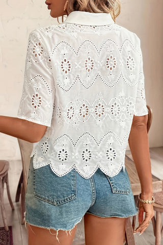 Eyelet Floral Button-Up Blouse