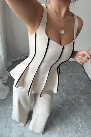 Elegant Peplum Top and Wide-Leg Pants Set