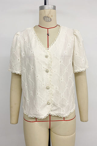 Button-Front Lace Detailed Blouse