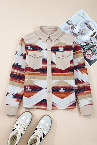 Western Aztec Ribbed Patchwork Shacket