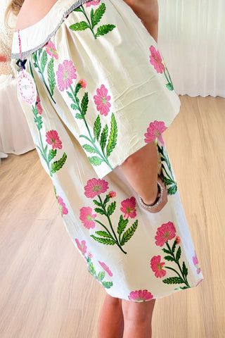 Floral Embroidered Puff Sleeve Dress