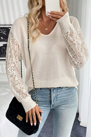 Elegant Lace Sleeve Knit Top