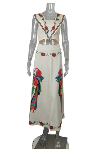 Parrot Pattern Skirt Set