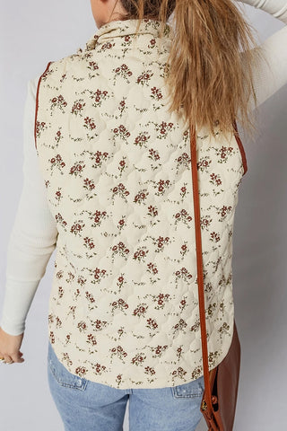 Floral Print Quilted Zip-Up Vest