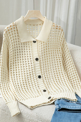 Open-Knit Button Cardigan