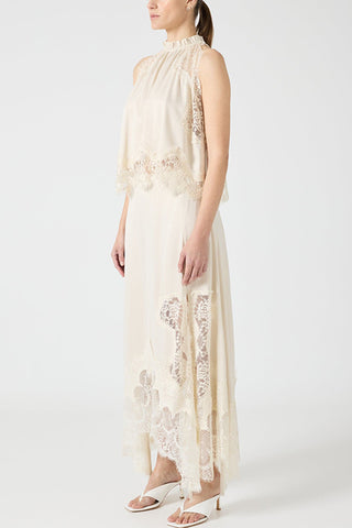 Lace Trim Sleeveless Top & Slit Skirt Set