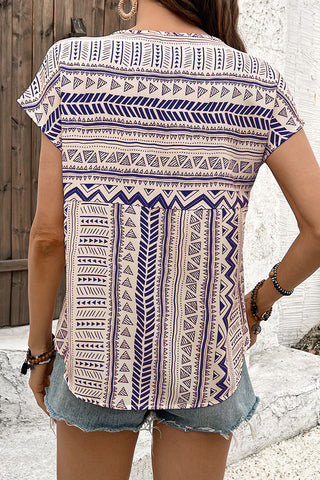 Geometric Print Keyhole T-Shirt