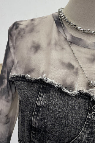 Asymmetric Denim Overlay Top