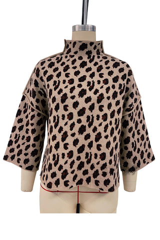 Leopard Pattern Mock Neck Sweater