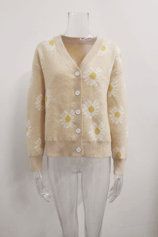 Button-Front Floral Cardigan