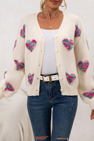Heart Pattern Button-Front Cardigan