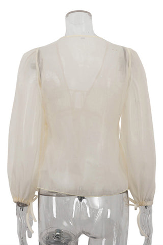 Ribbon-Detail Sheer Blouse