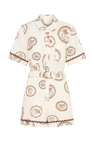 Paisley Print Belted Shirt Romper