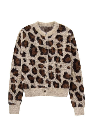 Button-Front Leopard Print Cardigan