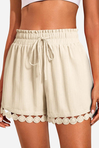 Lace-Trim Elastic Waist Casual Shorts