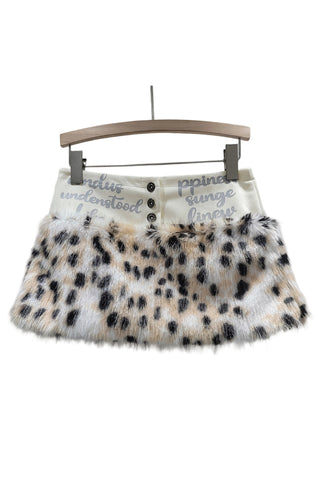 Button-Accent Faux Fur Mini Skirt