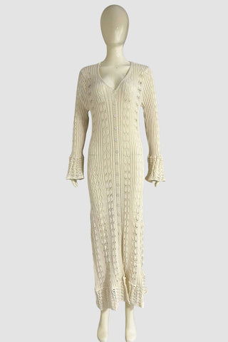 Buttoned Knit Lace Tunic Dress