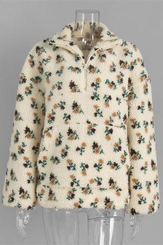 Quarter-Zip Hoodie with Patterned Design