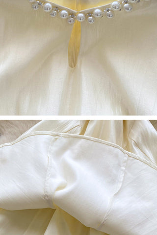 Pearl Trim Puff Sleeve Dress