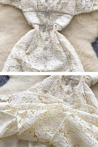 Square Neck Lace Midi Dress