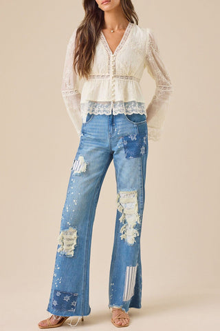 Elegant Lace Button-Front Blouse