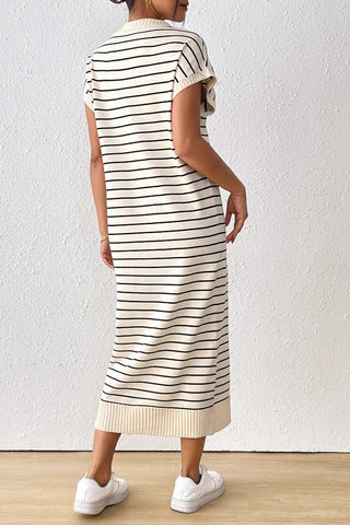 Striped V-Neck Casual Dress