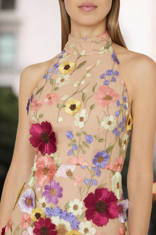 Floral Embroidered Halter Dress