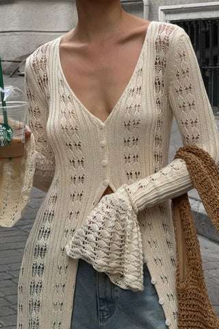 Buttoned Knit Lace Tunic Dress