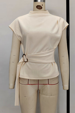Belted High-Neck T-Shirt
