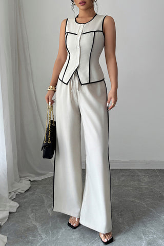 Contrast Trim Pants Set