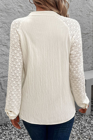 Lace Sleeve Button-Front Blouse