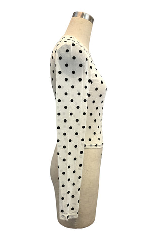 Polka Dot Mesh Long Sleeve Top