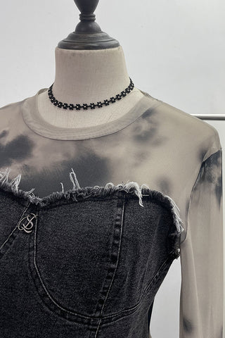 Asymmetric Denim Overlay Top