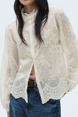 Sheer Floral Button-Up Blouse
