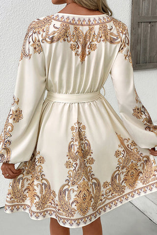 Belted Paisley Print Casual Dress
