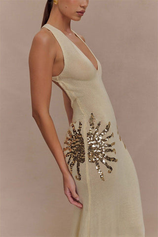 Sequined Low-Back Casual Dress