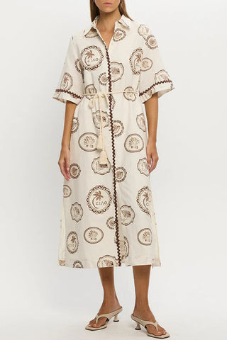 Paisley Print Button Midi Dress