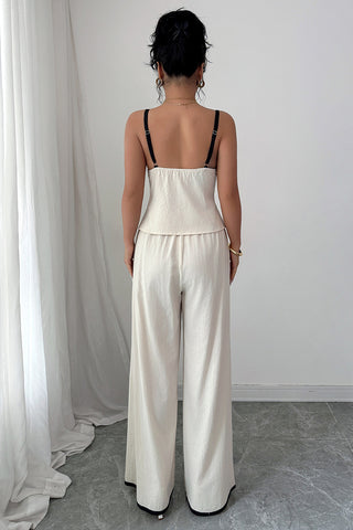 Lace-Up Top and Wide-Leg Pants Set