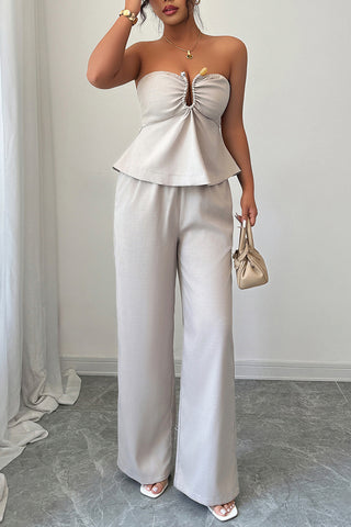 Strapless Wide-Leg Pants Set