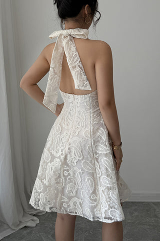 Fit-and-Flare Lace Halter Dress