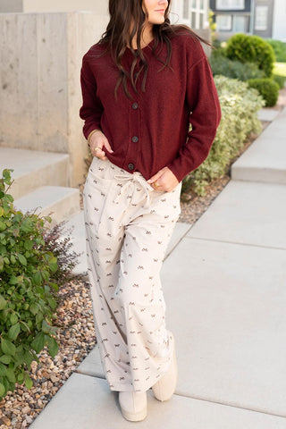 Bow Print Drawstring Elastic Waist Pants